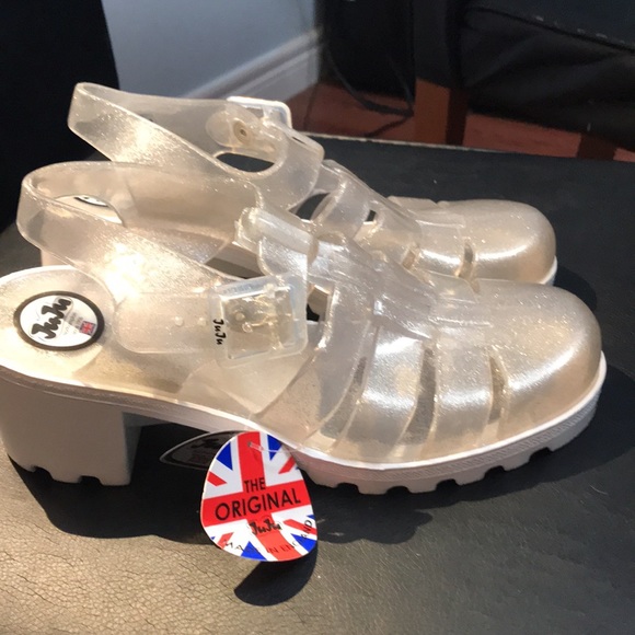 Jujus Chunky Silver Sparkle Jelly Heels with White Sole NWT - Picture 6 of 13